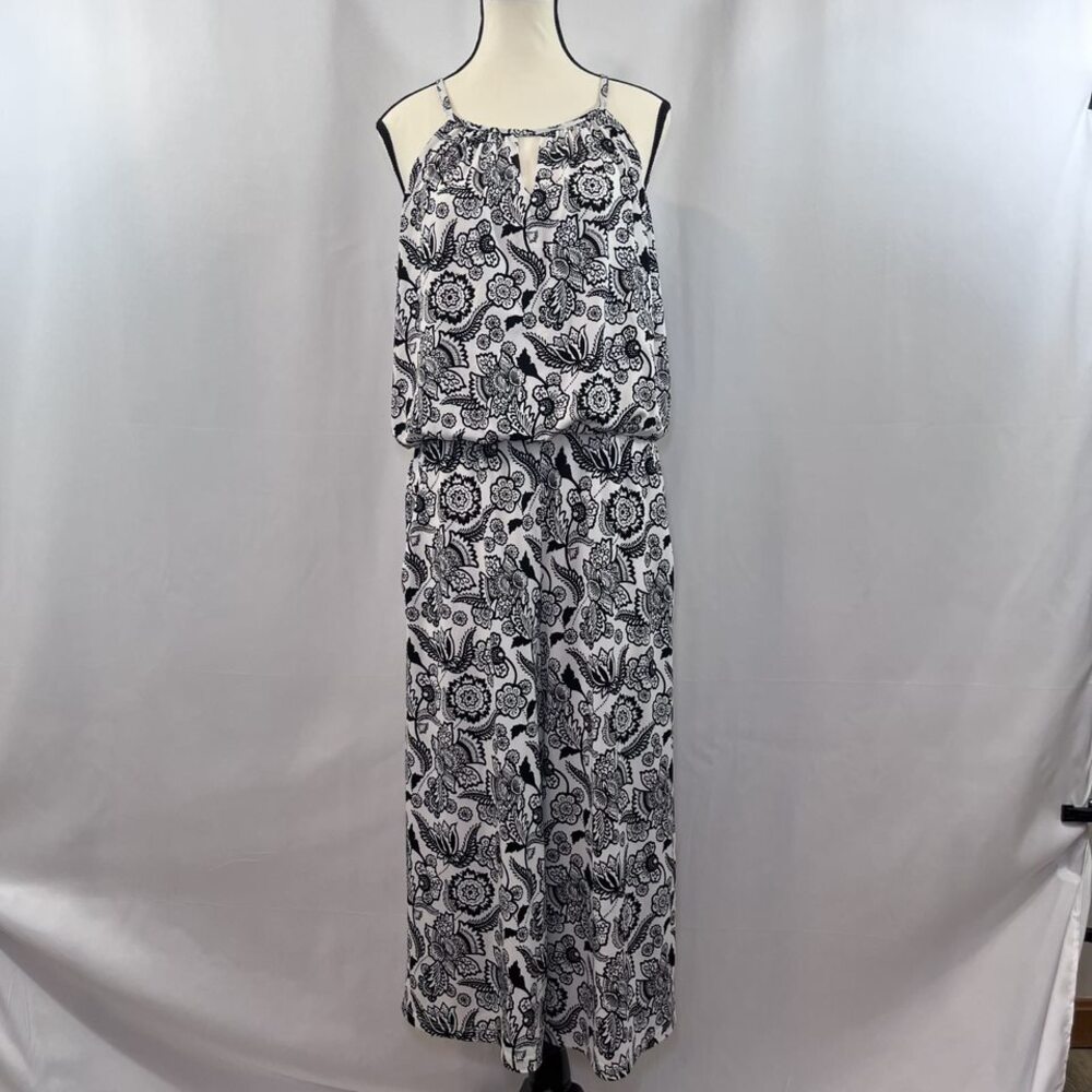 London Times halter wide crop leg blouson floral print jumpsuit women sz 12